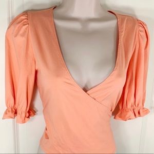 Peach puff sleeve blouse